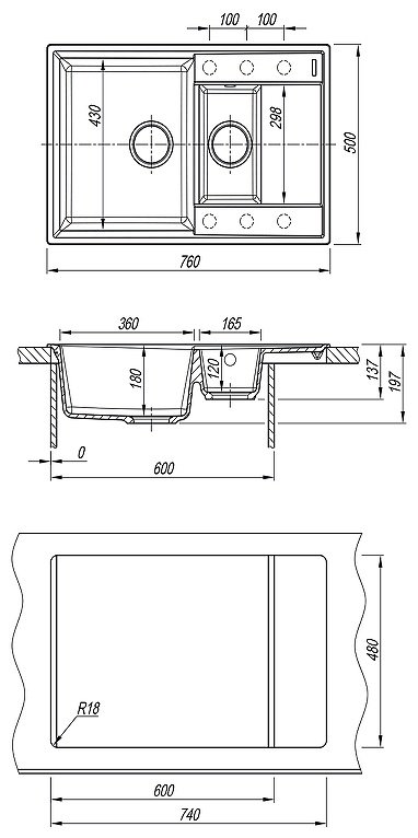 Кухонная мойка Lemark 9910040 врезная 76х50х19.7 см, искусственный гранит