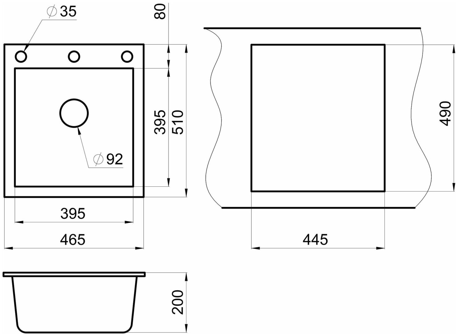 Кухонная мойка GRANULA 4651 врезная 46.5х51х19.5 см, кварцевый песок