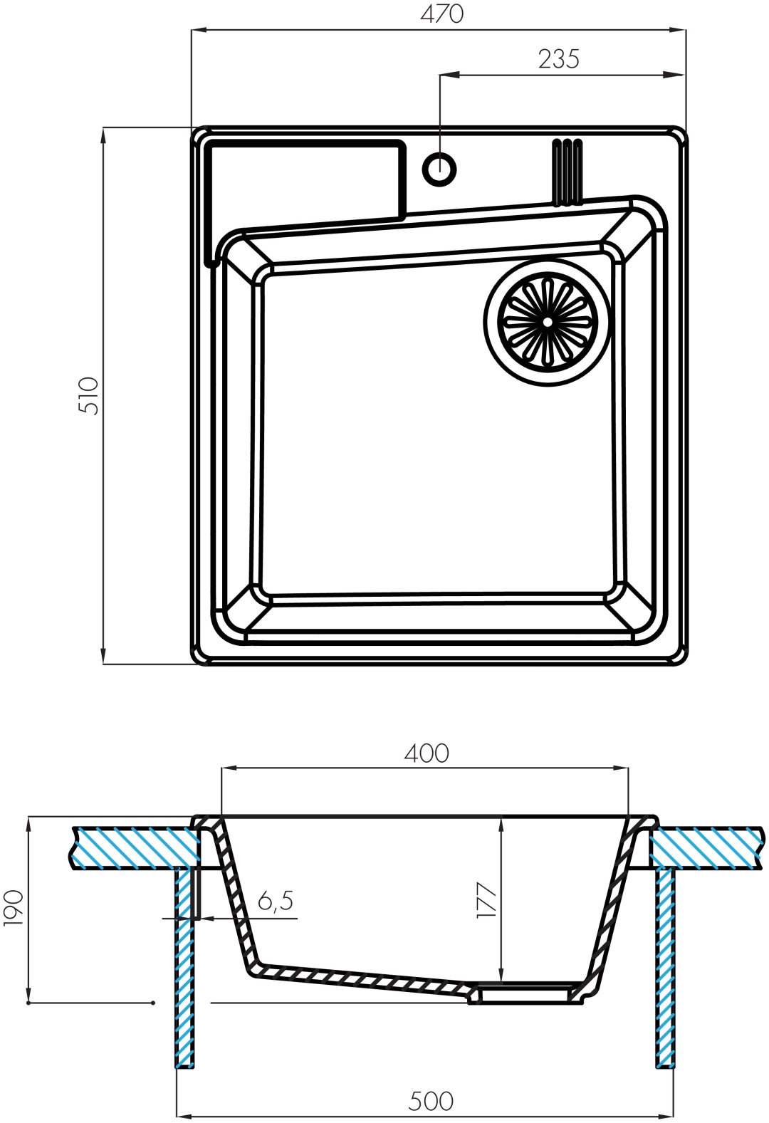 Кухонная мойка Акватон Парма графит 1A713032PM210 врезная 51х47х17.5 см, литой мрамор