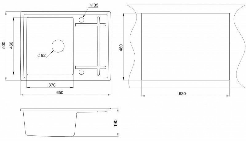 Кухонная мойка GRANULA 6501 врезная 65.5х50х19 см, кварцевый песок