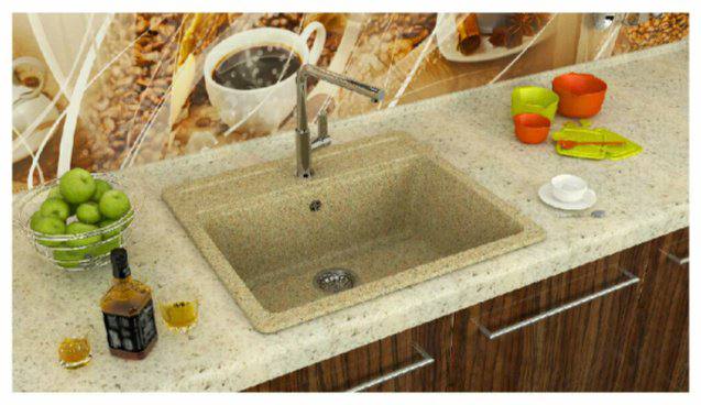 Кухонная мойка Marrbaxx T009Q005 накладная 50.5х57х20 см, искусственный камень, тон песочный купить,51276