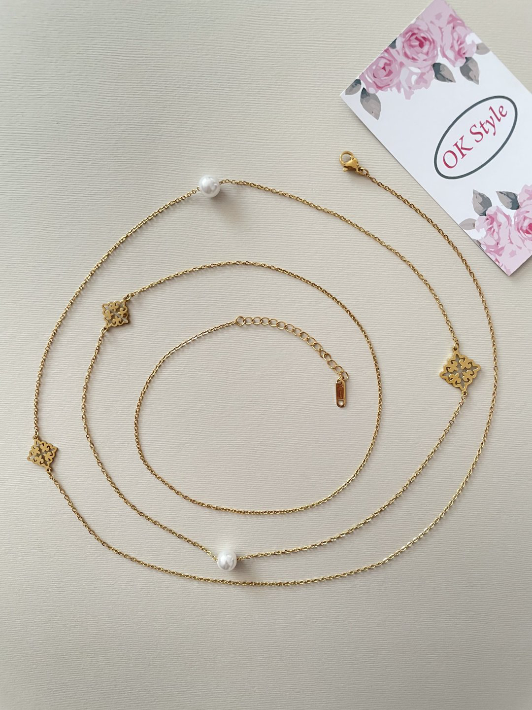Цепь OK Style Сотуар Казахские национальные украшения жемчуг OKSTYLE 754 длина 127 см нержавеющая сталь, титан жемчуг купить,NaN