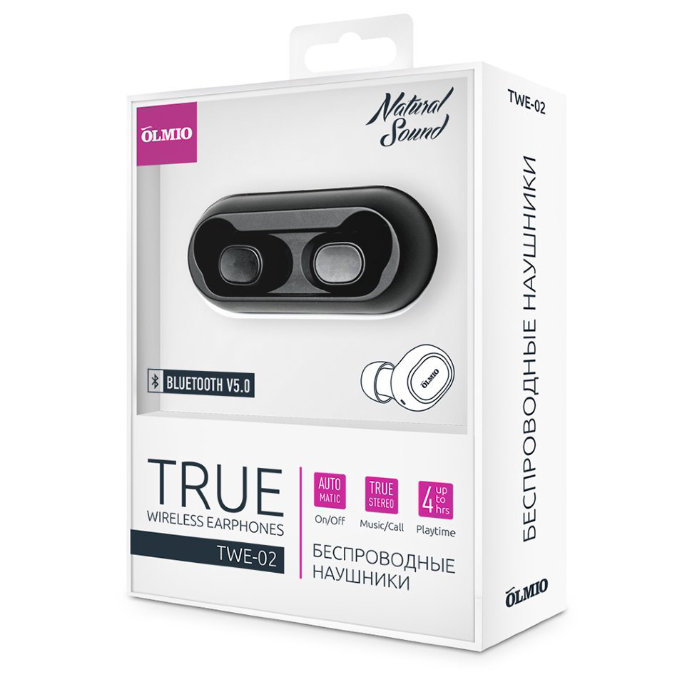 Наушники Olmio TWE-02 True Wireless черные купить,16490