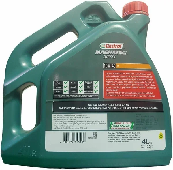 Моторное масло Castrol Magnatec Diesel 15C968 10W-40 B4 4L полусинтетичское дизель купить,NaN