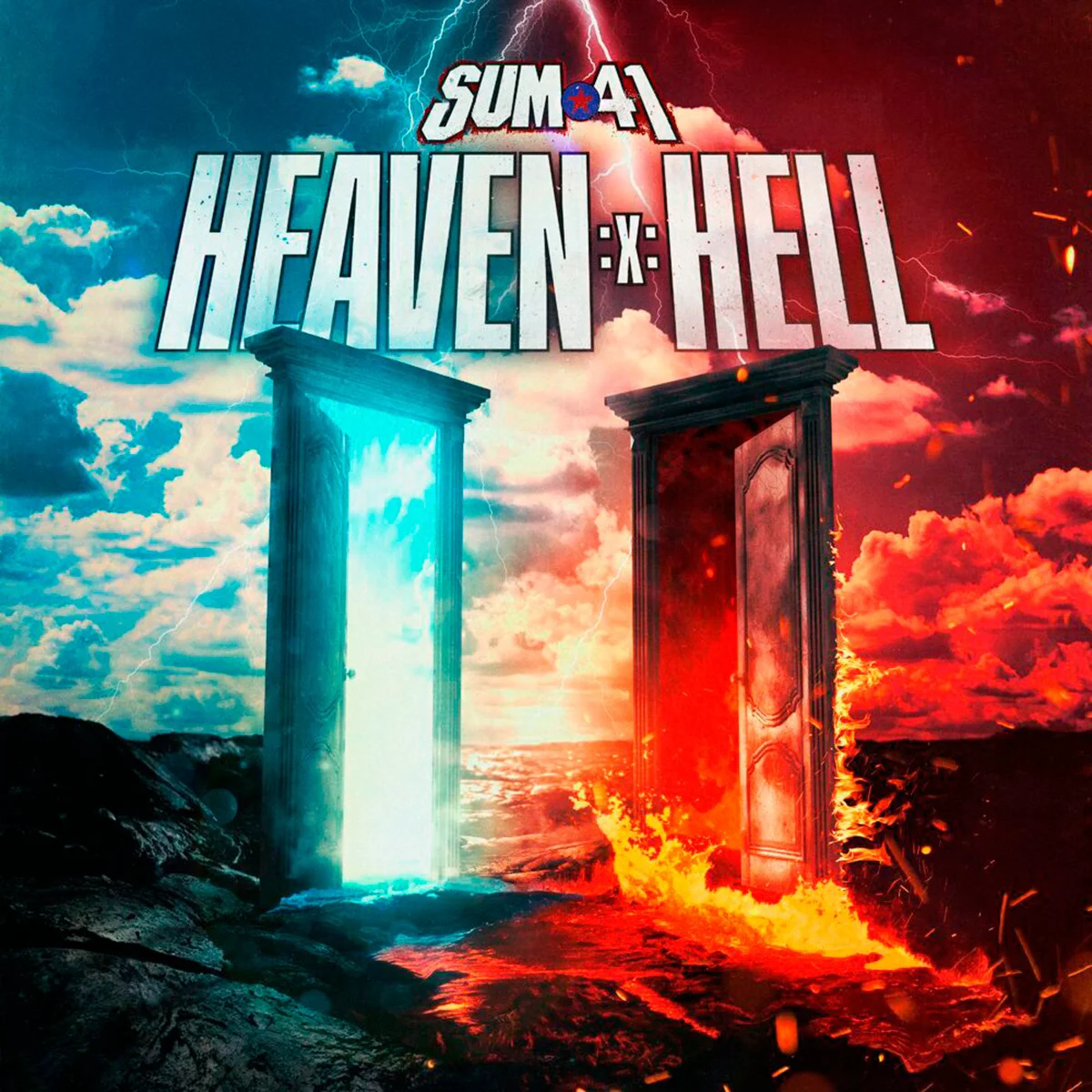 Sum 41 Heaven :X: Hell (Black & Red Quads With Cyan Splatter) 2LP купить,NaN