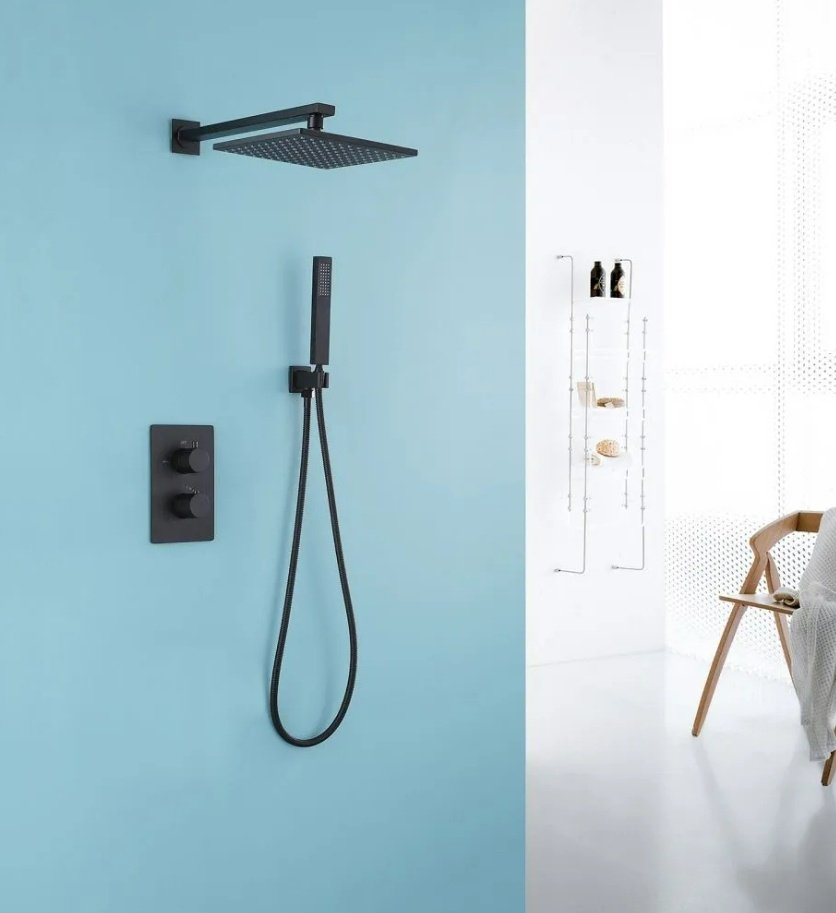 Душевая система ABBER Weiss Insel AF8051B скрытого монтажа без излива, термостат, черный матовый