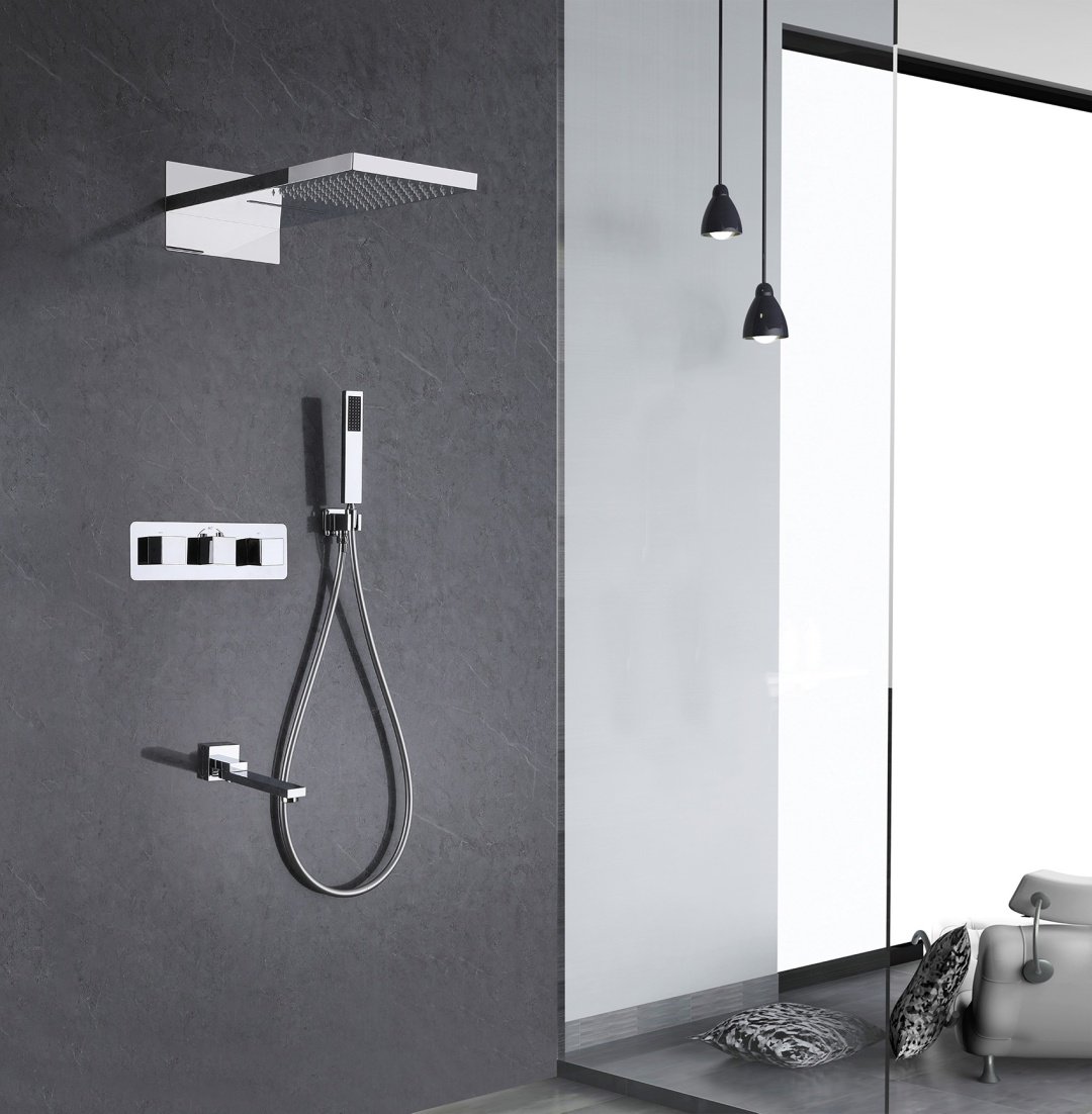 Abber душевой набор (гарнитур) Daheim AF8253 скрытого монтажа с изливом, термостат, хром