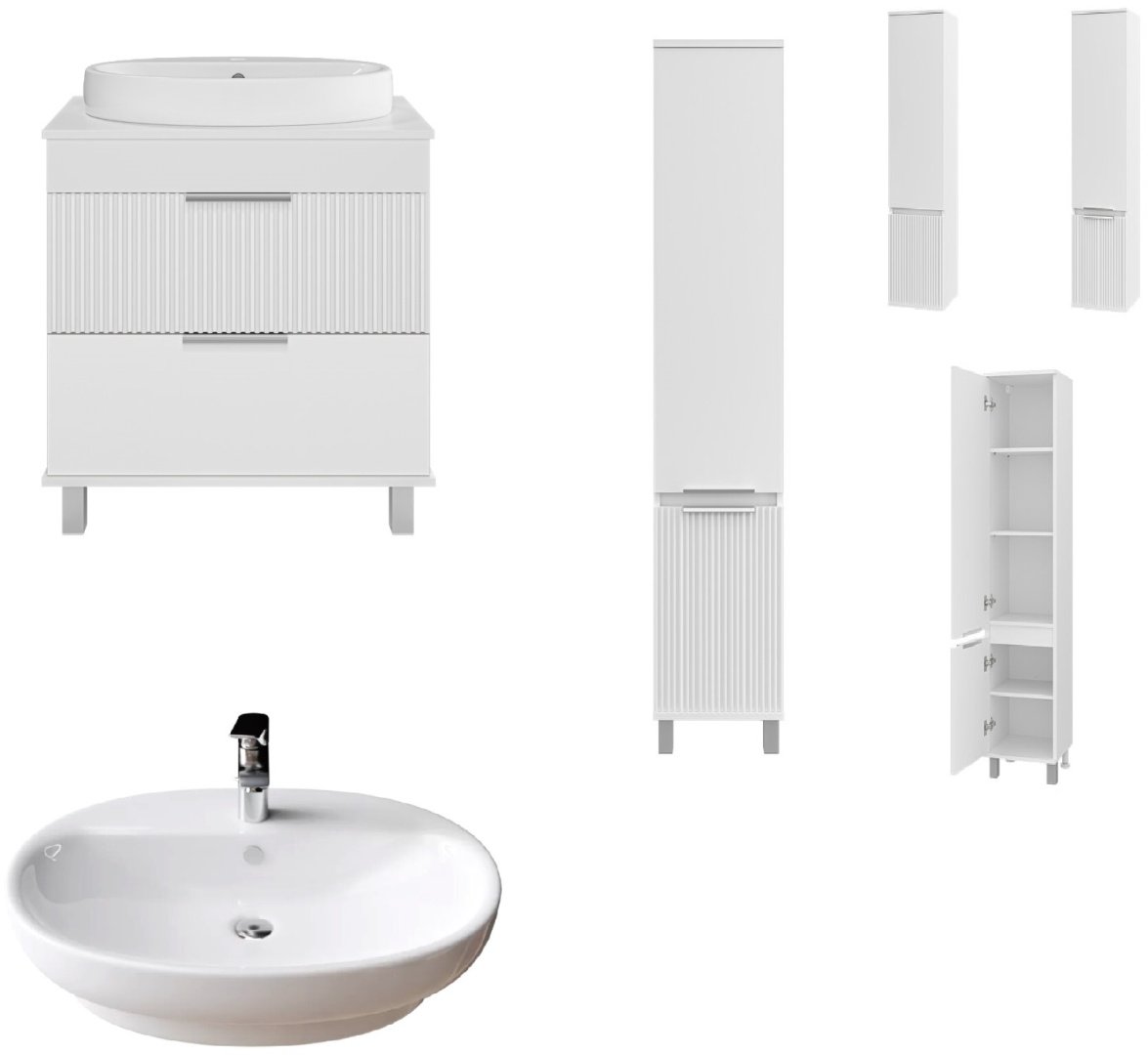 Комплект для ванной Brevita Enfida (шкаф-пенал, тумба под раковину, раковина) белый