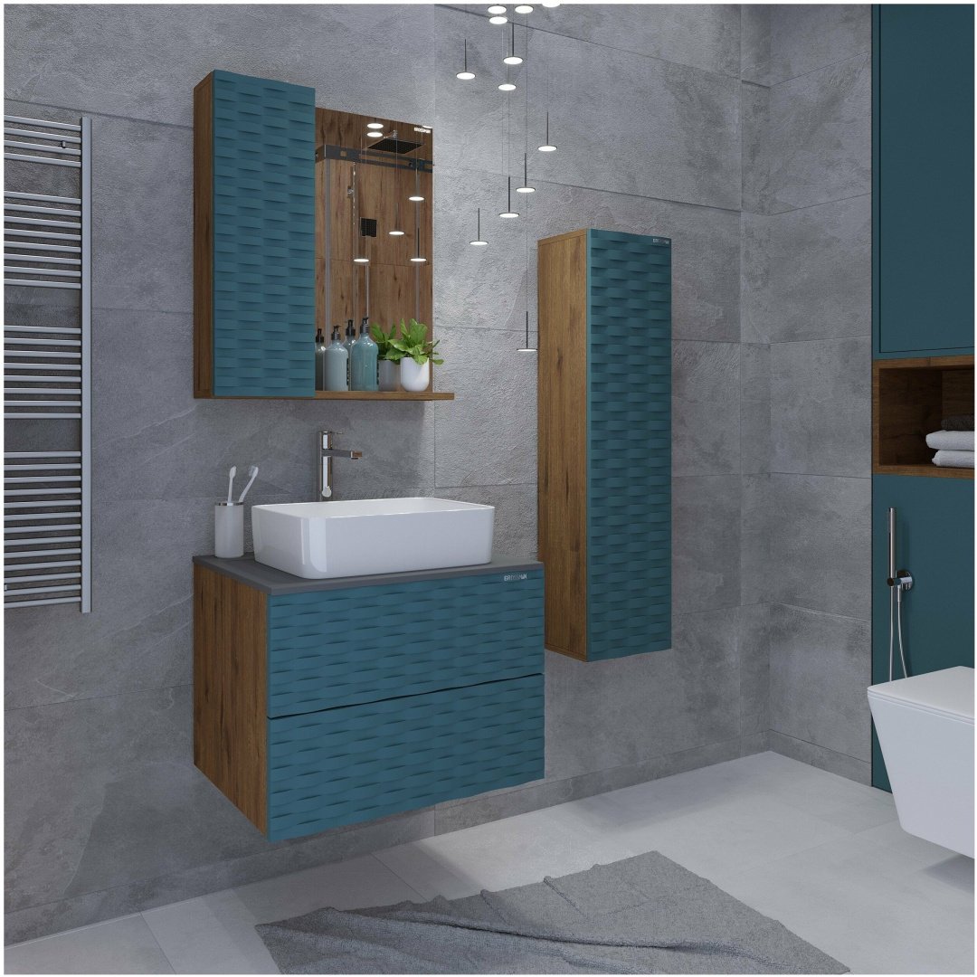 Комплект для ванной Grossman АЛЬБА (шкаф-пенал) коричневый, бирюзовый