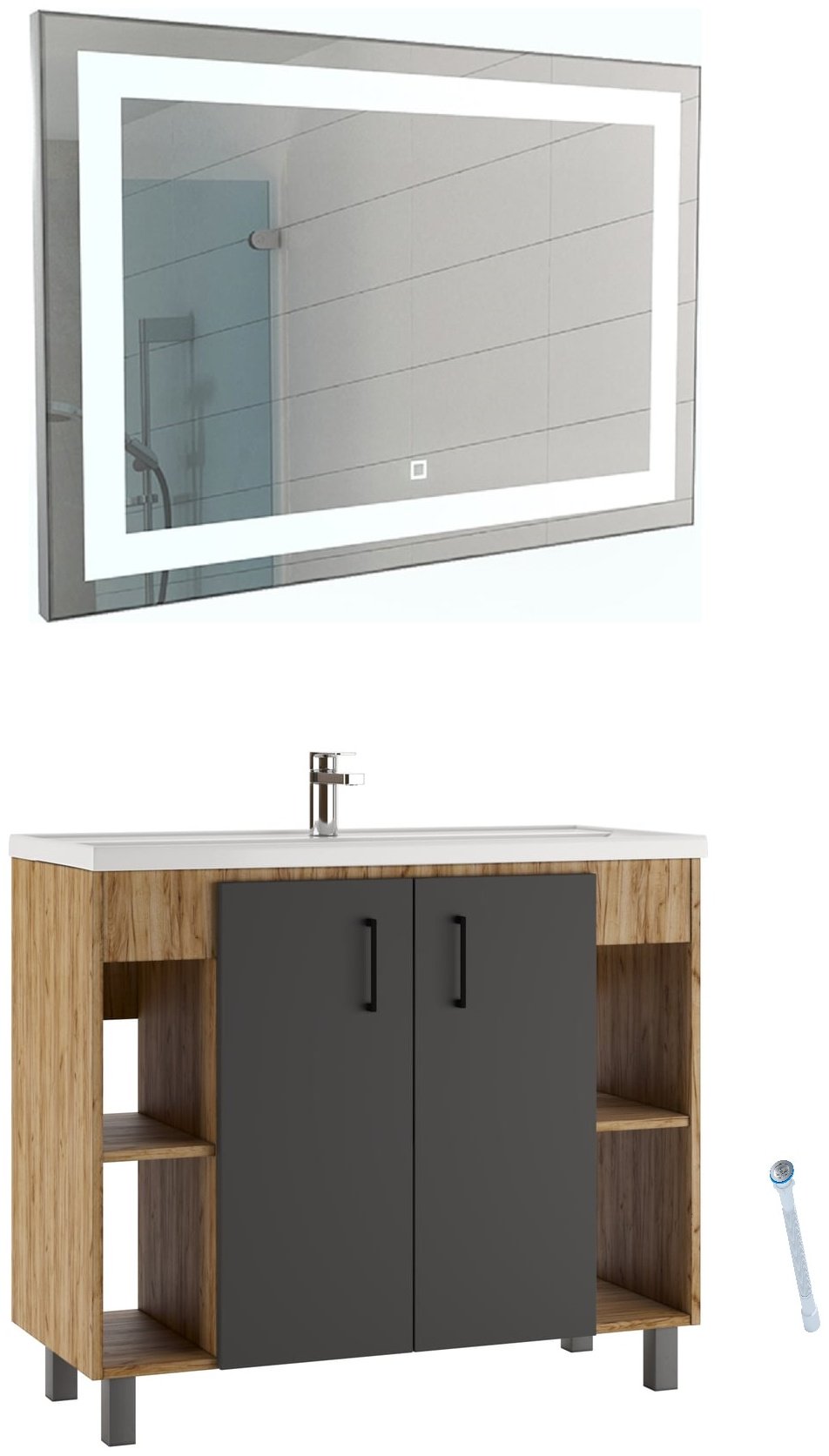 Комплект для ванной KABINKA.KZ Байтерек (тумба под раковину, зеркало, раковина) коричневый, графит