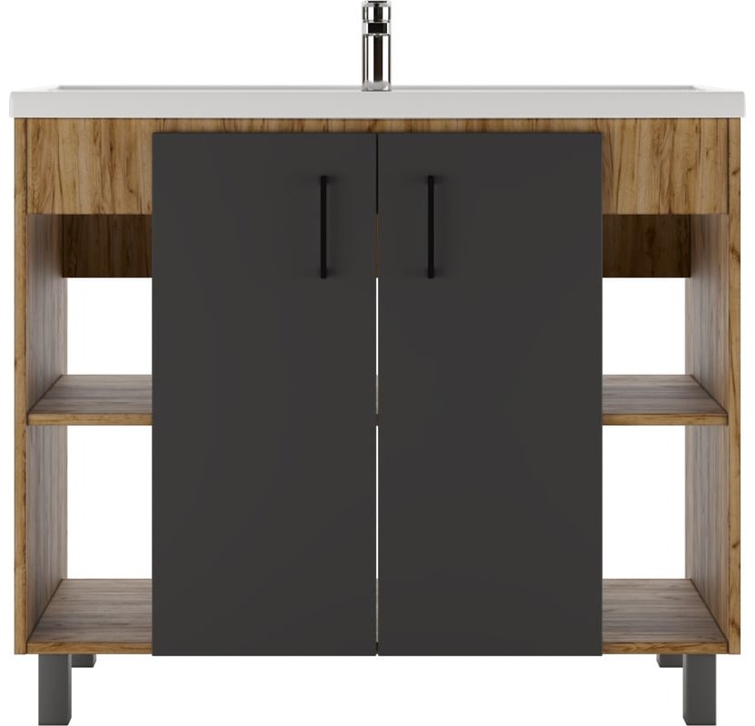 Комплект для ванной KABINKA.KZ Байтерек (тумба под раковину, зеркало, раковина) коричневый, графит