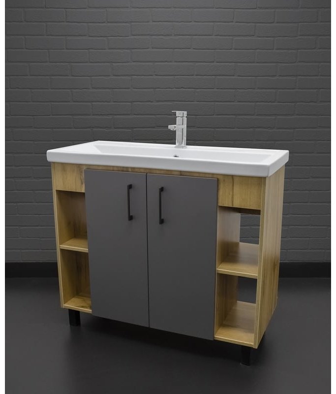 Комплект для ванной KABINKA.KZ Байтерек (тумба под раковину, зеркало, раковина) коричневый, графит