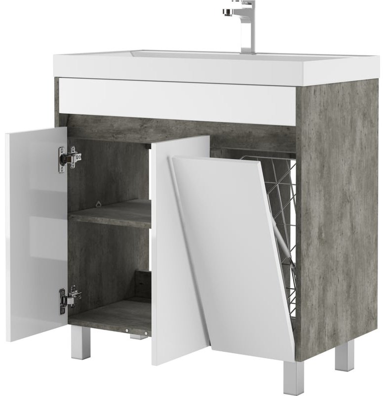 Комплект для ванной KABINKA.KZ Байтерек (тумба под раковину, зеркало, раковина) белый, серый