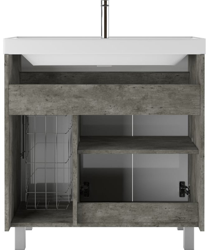 Комплект для ванной KABINKA.KZ Байтерек (тумба под раковину, зеркало, раковина) белый, серый