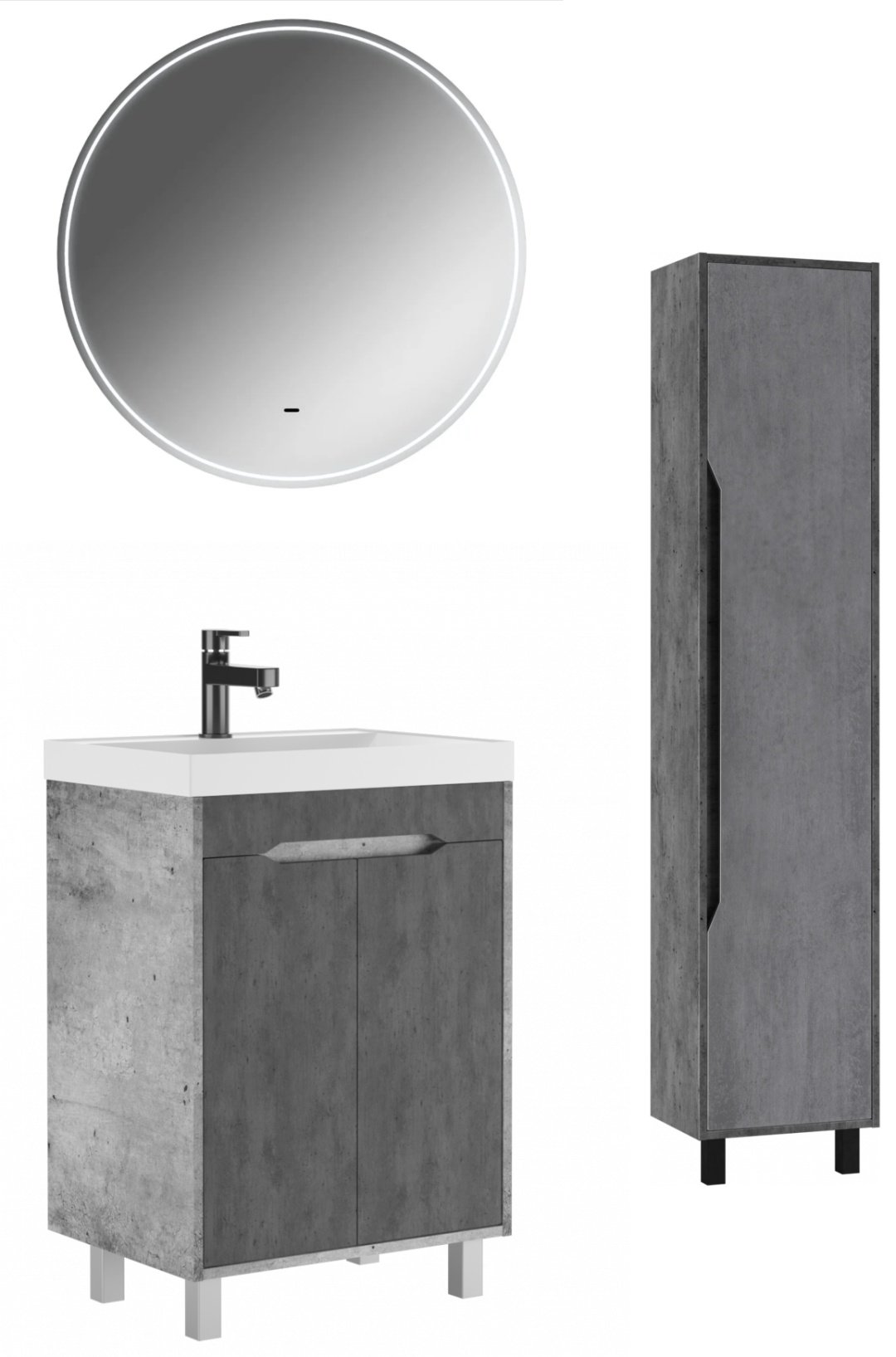 Комплект для ванной KABINKA.KZ Classica 60 (шкаф-пенал, тумба под раковину, зеркало, раковина) серый