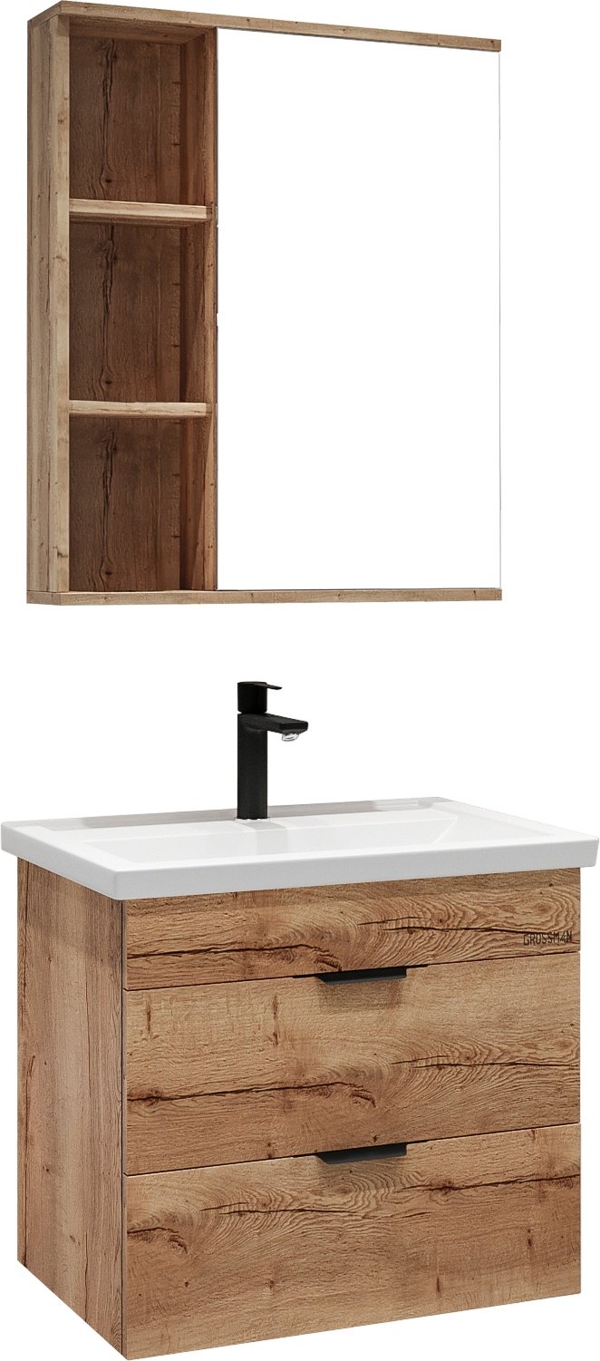 Комплект для ванной Grossman ФОРТА 60 (шкаф, шкаф-пенал, тумба под раковину, раковина) коричневый