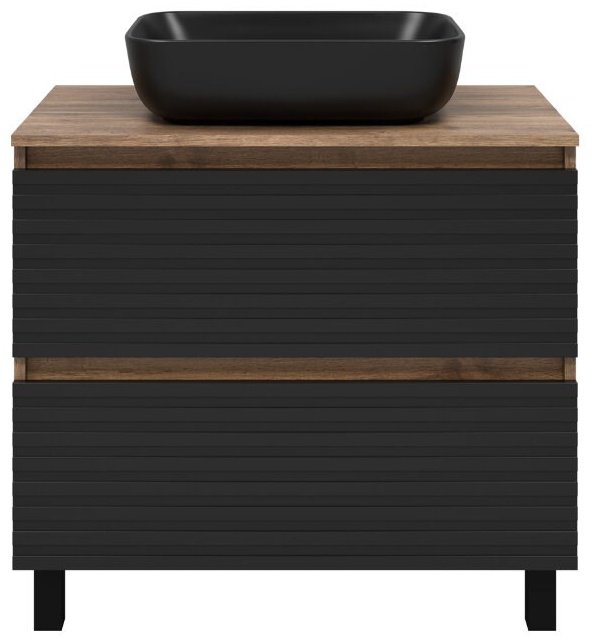 Комплект для ванной Dakota - 60 (шкаф-пенал, тумба под раковину, зеркало, раковина) черный, коричневый