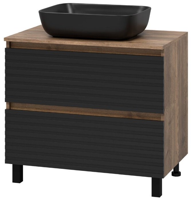 Комплект для ванной Dakota - 60 (шкаф-пенал, тумба под раковину, зеркало, раковина) черный, коричневый