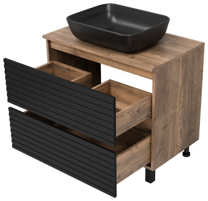 Комплект для ванной Dakota - 60 (шкаф-пенал, тумба под раковину, зеркало, раковина) черный, коричневый