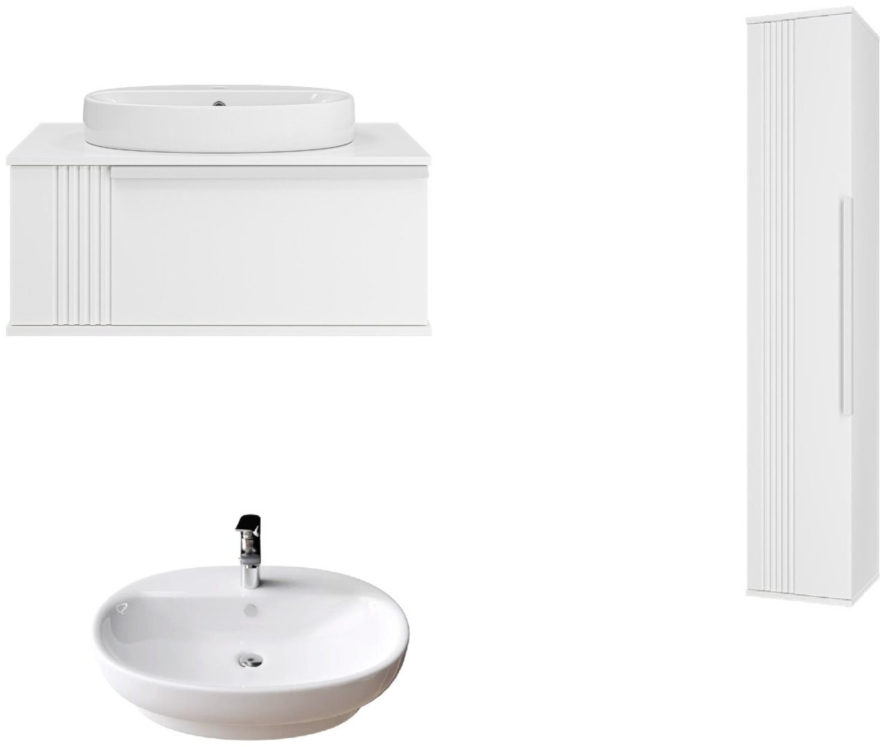 Комплект для ванной Brevita SAVOY (шкаф-пенал, тумба под раковину, раковина) белый