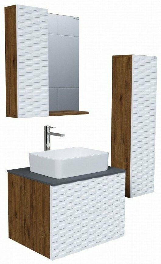 Комплект для ванной Grossman АЛЬБА (шкаф, шкаф-пенал, тумба под раковину, раковина) белый, коричневый