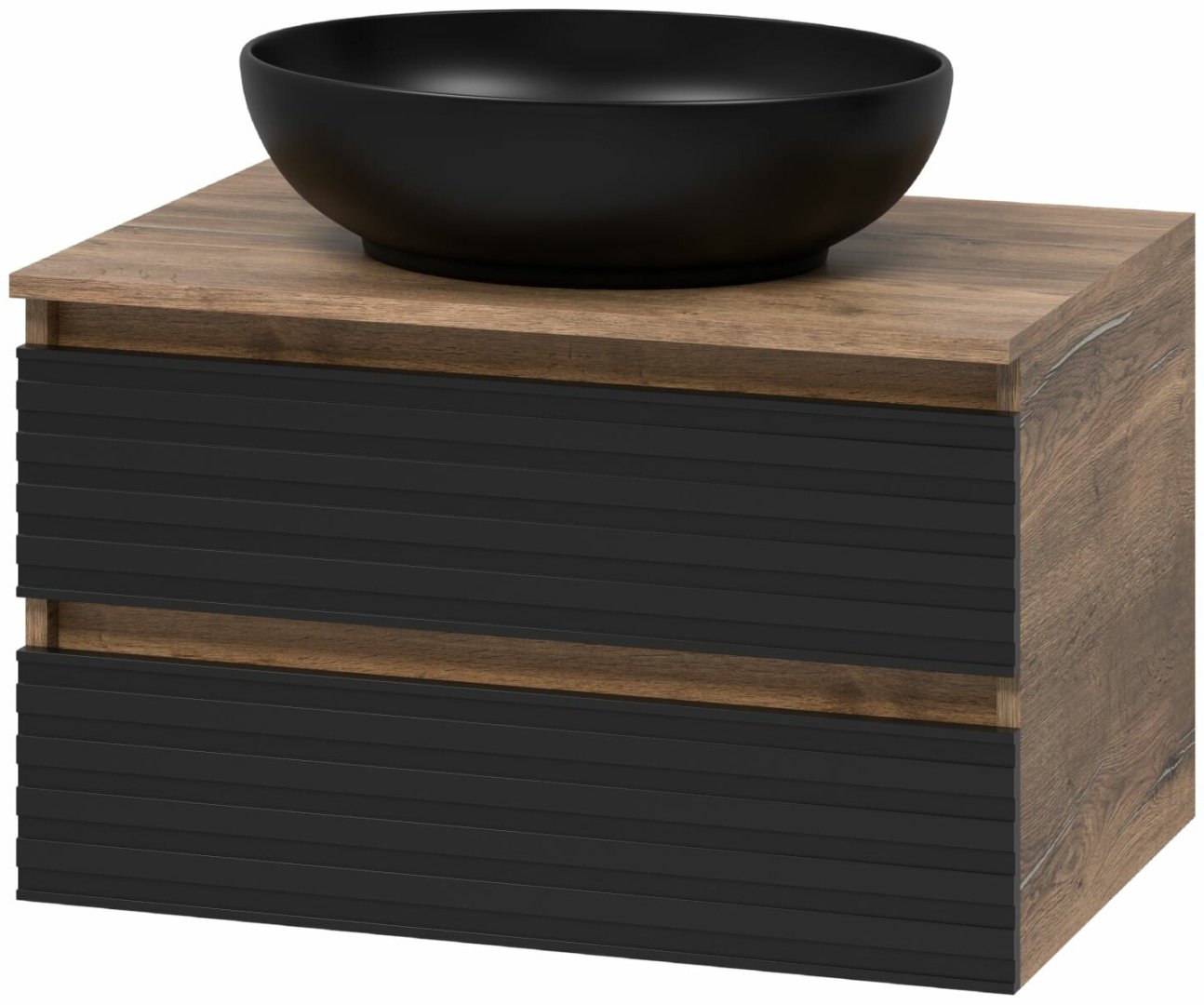 Комплект для ванной Brevita DAKOTA 70 (шкаф-пенал, тумба под раковину, раковина) черный, коричневый