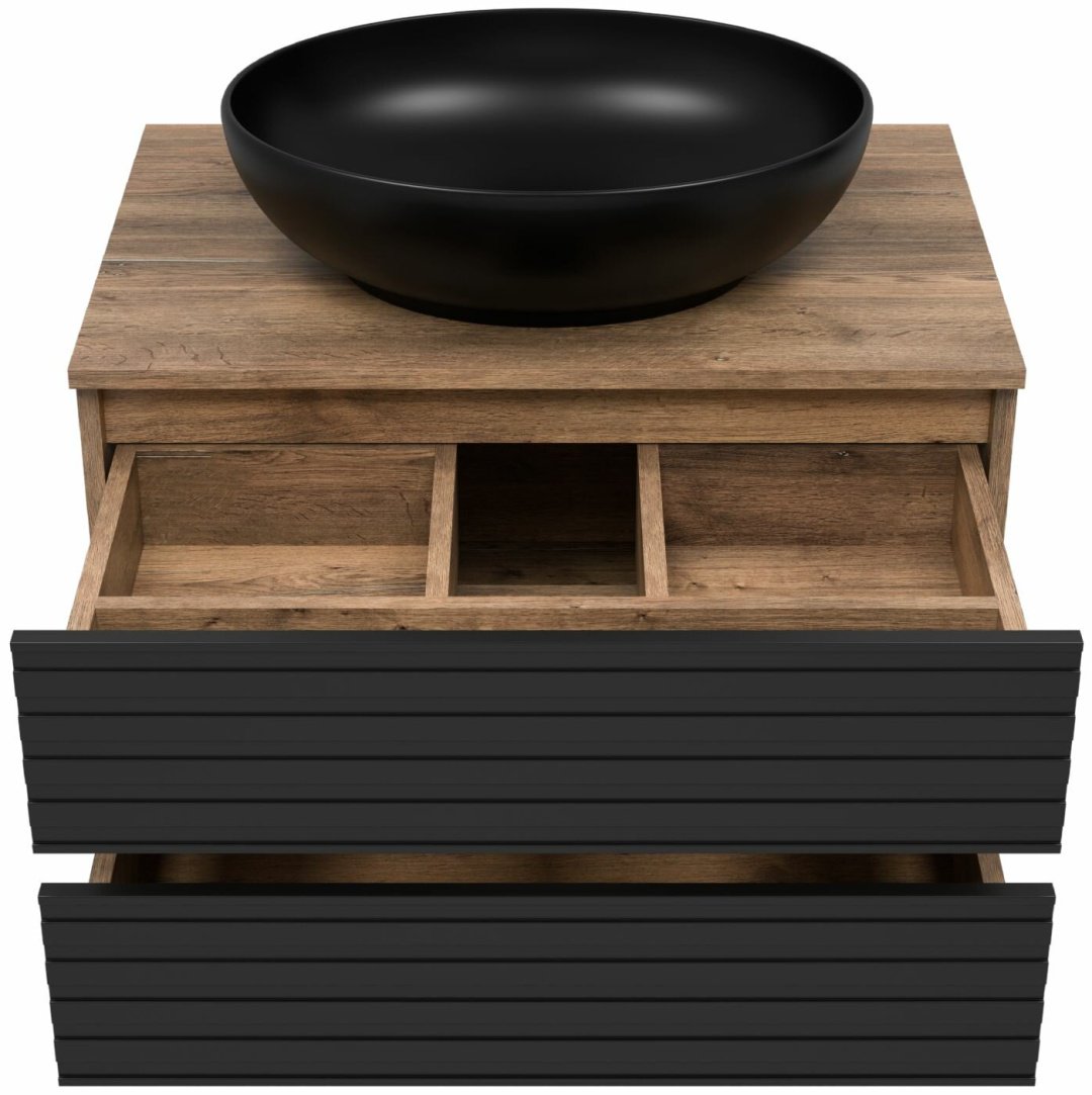 Комплект для ванной Brevita DAKOTA 70 (шкаф-пенал, тумба под раковину, раковина) черный, коричневый