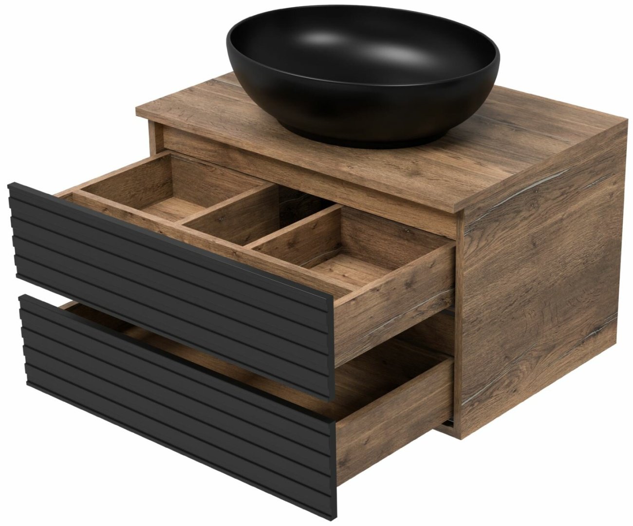 Комплект для ванной Brevita DAKOTA 70 (шкаф-пенал, тумба под раковину, раковина) черный, коричневый