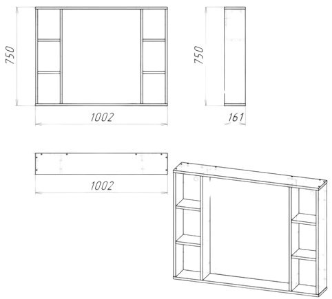 Комплект для ванной Grossman ФЛАЙ 100 (шкаф-пенал, тумба под раковину, зеркало, раковина) белый, коричневый