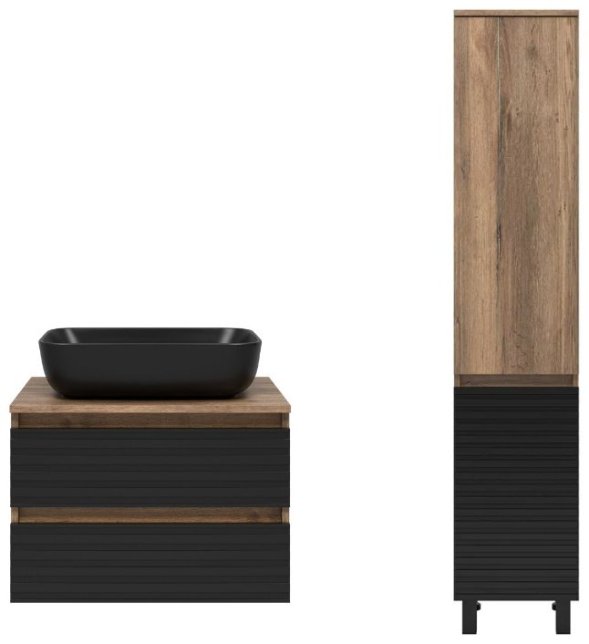 Комплект для ванной KABINKA.KZ DAKOTA - 60 (шкаф-пенал, тумба под раковину, раковина) черный, коричневый