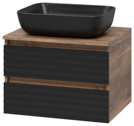 Комплект для ванной KABINKA.KZ DAKOTA - 60 (шкаф-пенал, тумба под раковину, раковина) черный, коричневый