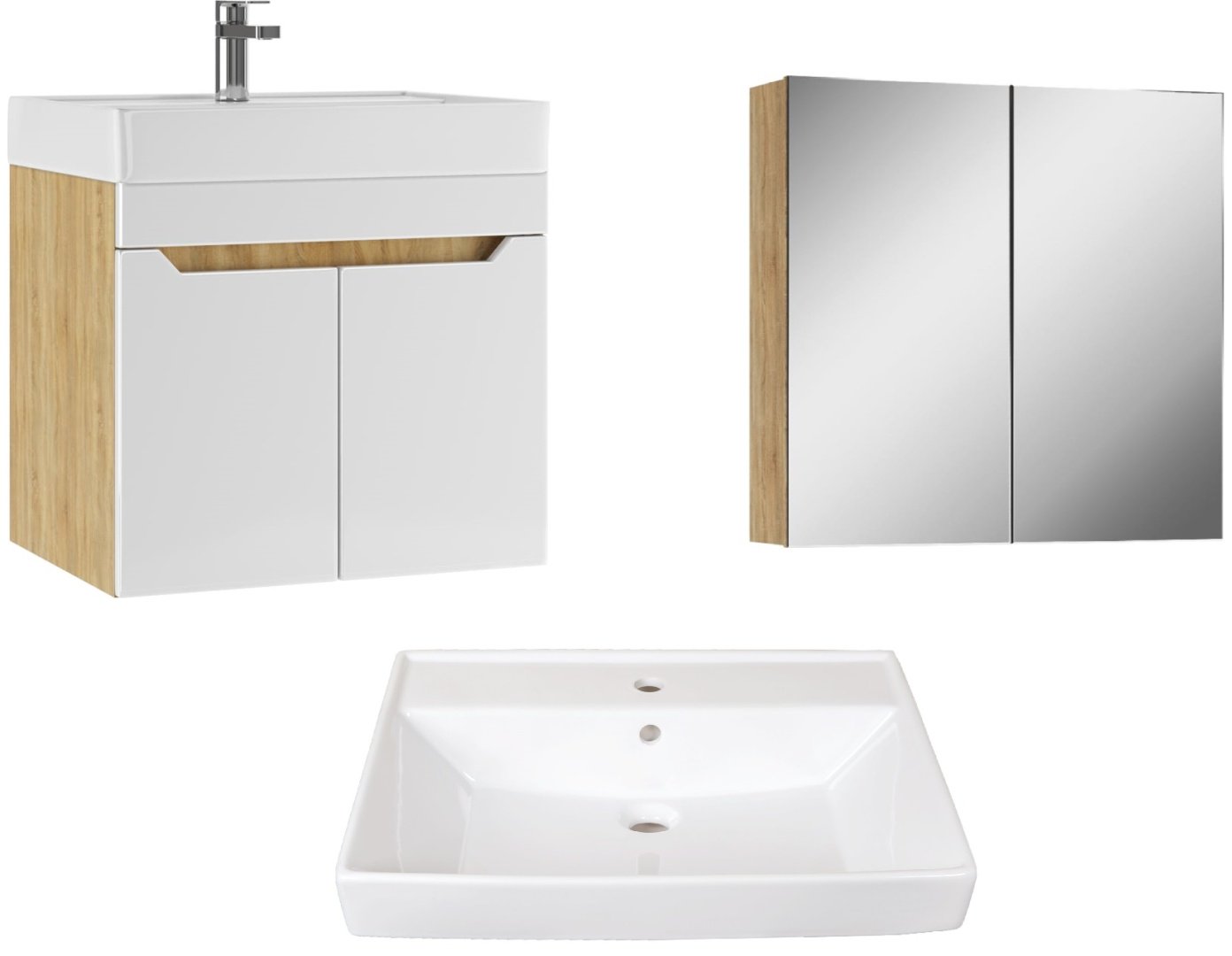 Комплект для ванной KABINKA.KZ Адай (шкаф, тумба под раковину, раковина) белый, коричневый