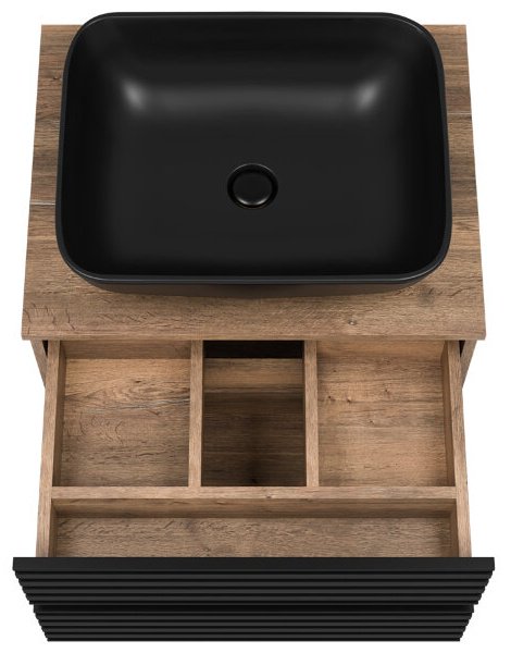 Комплект для ванной KABINKA.KZ DAKOTA - 60 (шкаф-пенал, тумба под раковину, раковина) черный, коричневый