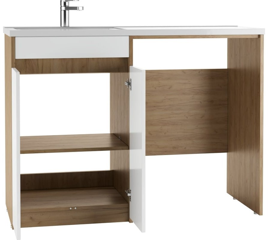 Комплект для ванной KABINKA.KZ Байтерек (шкаф, тумба под раковину, раковина) белый, коричневый