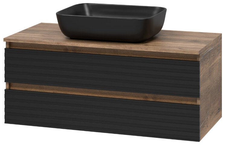 Комплект для ванной Brevita DAKOTA (шкаф-пенал, тумба под раковину, раковина) черный, коричневый