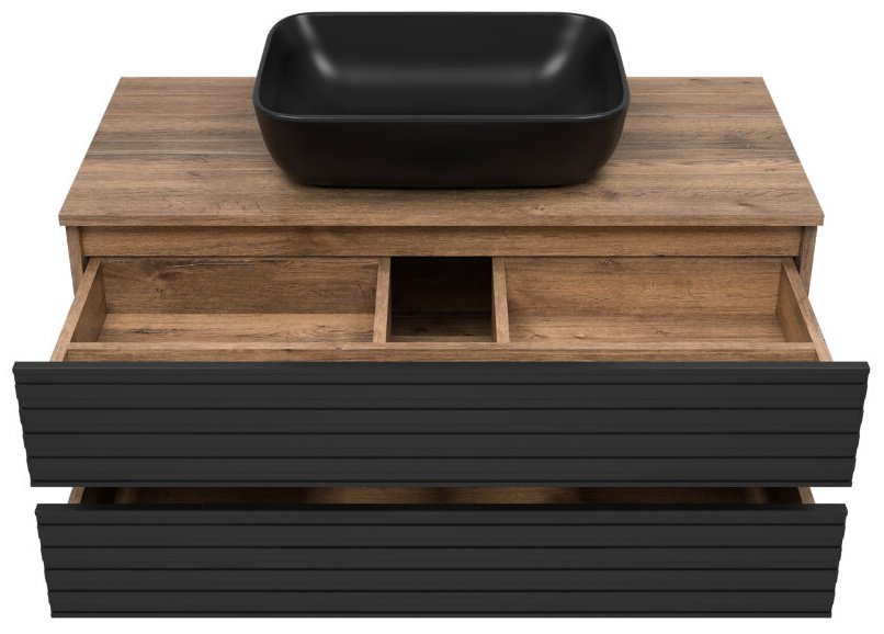 Комплект для ванной Brevita DAKOTA (шкаф-пенал, тумба под раковину, раковина) черный, коричневый