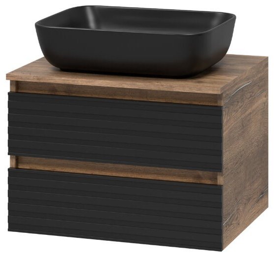 Комплект для ванной KABINKA.KZ DAKOTA-60 (шкаф-пенал, тумба под раковину, зеркало, раковина) черный, коричневый