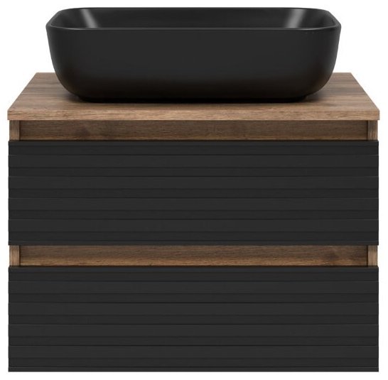 Комплект для ванной KABINKA.KZ DAKOTA-60 (шкаф-пенал, тумба под раковину, зеркало, раковина) черный, коричневый