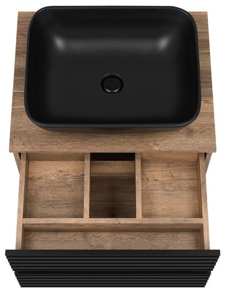 Комплект для ванной KABINKA.KZ DAKOTA-60 (шкаф-пенал, тумба под раковину, зеркало, раковина) черный, коричневый