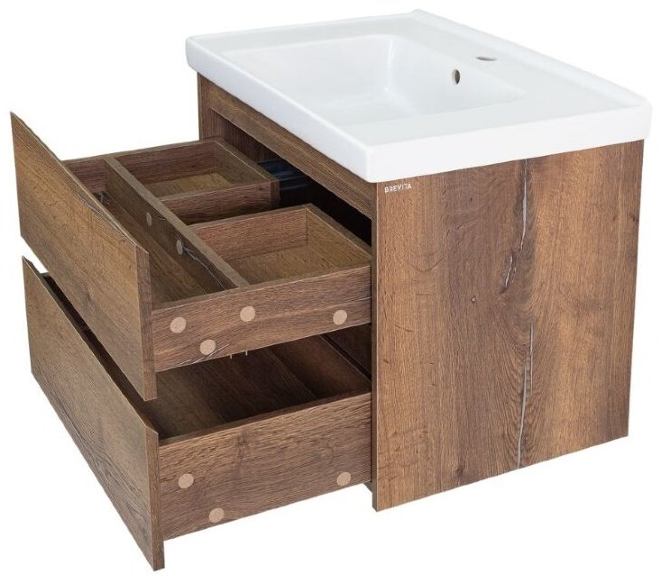 Комплект для ванной Brevita Dallas (шкаф-пенал, тумба под раковину, зеркало, раковина) коричневый