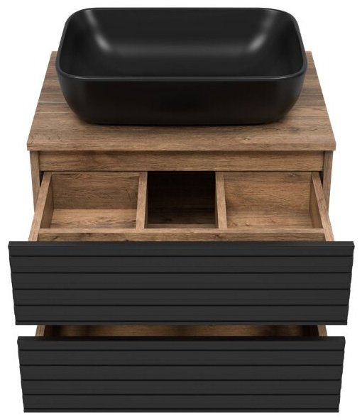 Комплект для ванной KABINKA.KZ DAKOTA-60 (шкаф-пенал, тумба под раковину, зеркало, раковина) черный, коричневый