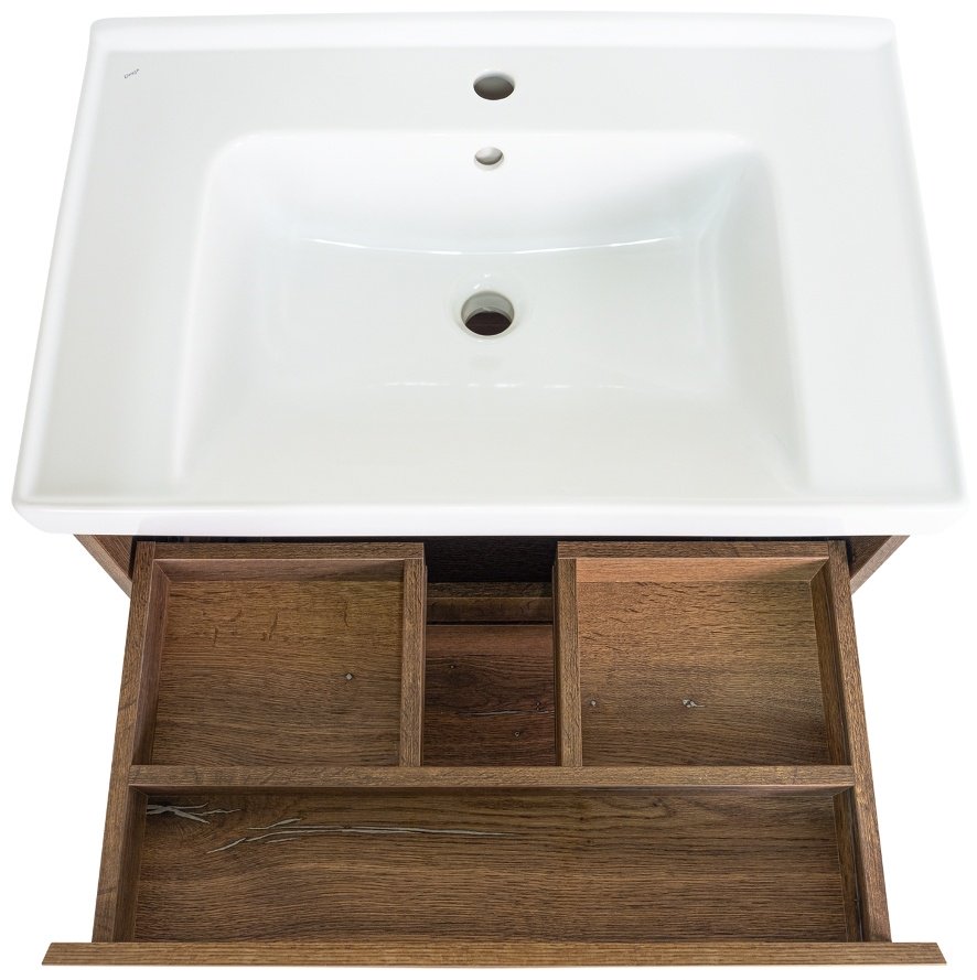 Комплект для ванной Brevita Dallas (шкаф-пенал, тумба под раковину, зеркало, раковина) коричневый