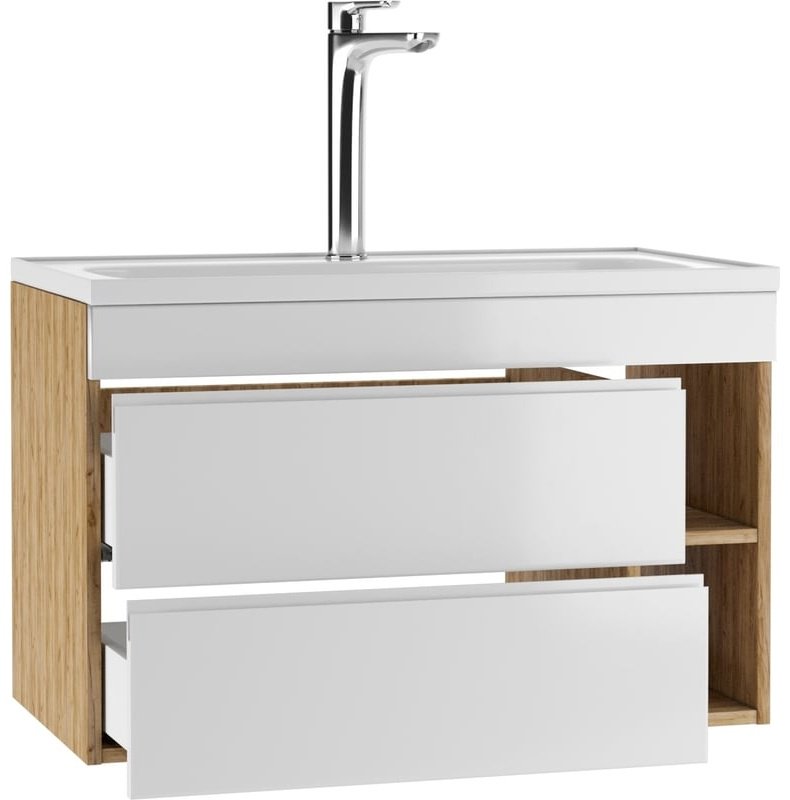 Комплект для ванной KABINKA.KZ Байтерек (шкаф, тумба под раковину, раковина) белый, коричневый