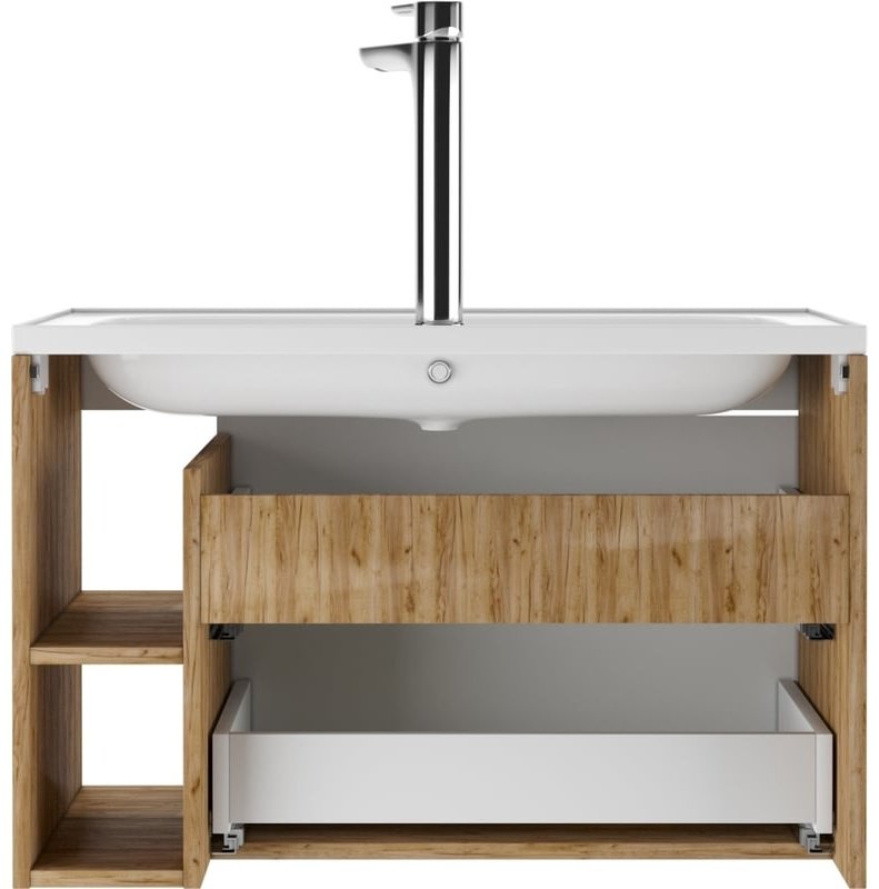 Комплект для ванной KABINKA.KZ Байтерек (шкаф, тумба под раковину, раковина) белый, коричневый