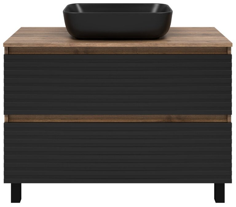 Комплект для ванной Brevita DAKOTA (шкаф-пенал, тумба под раковину, раковина) черный, коричневый
