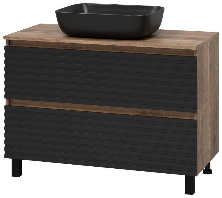 Комплект для ванной Brevita DAKOTA (шкаф-пенал, тумба под раковину, раковина) черный, коричневый