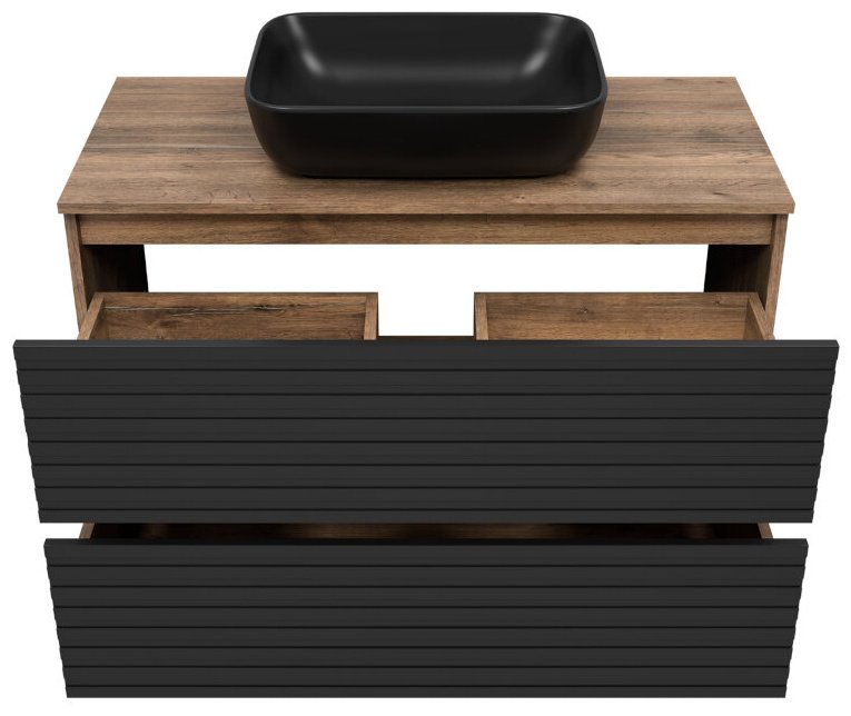 Комплект для ванной Brevita DAKOTA (шкаф-пенал, тумба под раковину, раковина) черный, коричневый