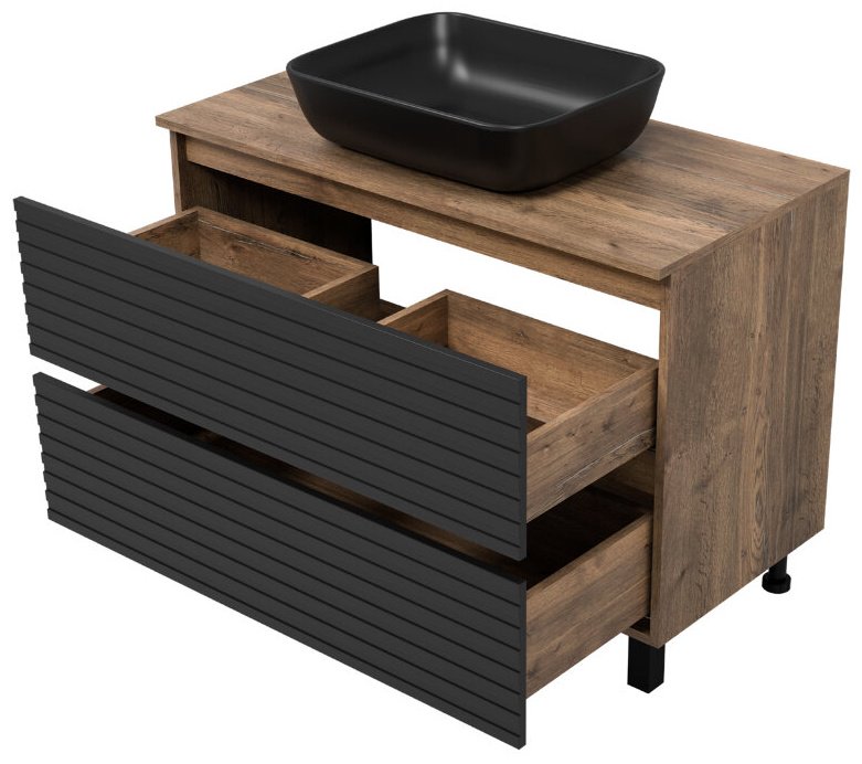 Комплект для ванной Brevita DAKOTA (шкаф-пенал, тумба под раковину, раковина) черный, коричневый