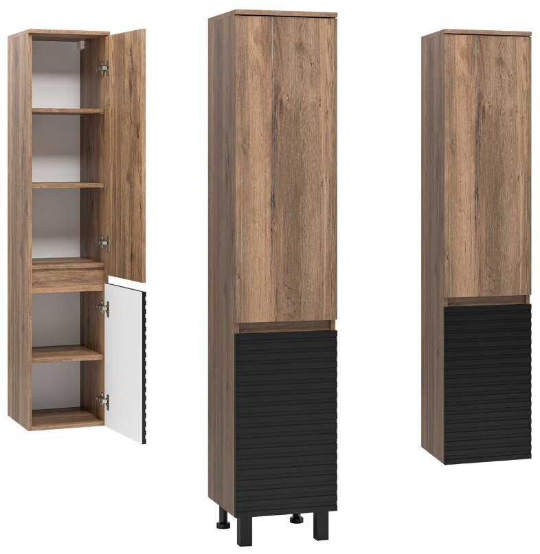 Комплект для ванной Brevita DAKOTA (шкаф-пенал, тумба под раковину, раковина) черный, коричневый