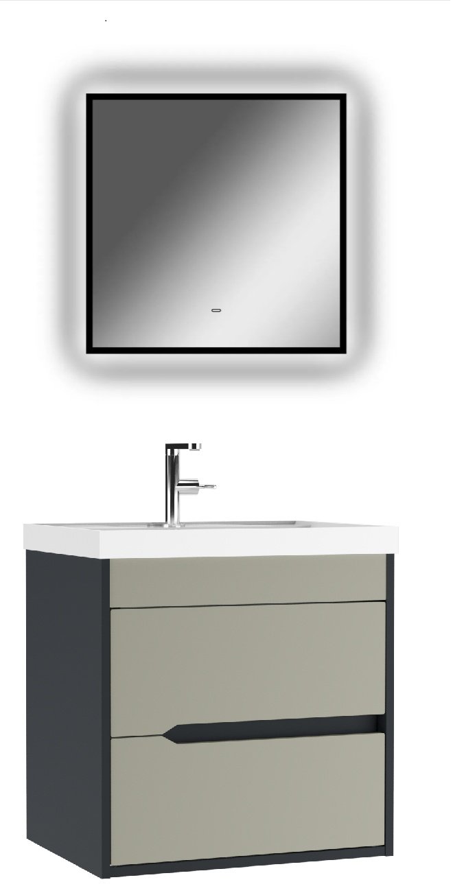 Комплект для ванной KABINKA.KZ Classica 60 (тумба под раковину, зеркало, раковина) серый